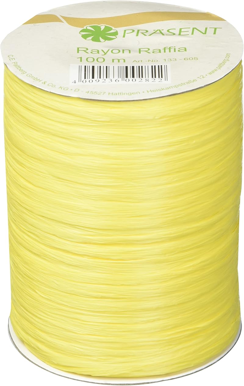 PRÄSENT Rayon Raffia Biodegradable Ribbon Yellow 100 meter spool