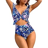 SOCIALA Womens Ruffle Cut Out One Piece Swimsuits Strappy Monokinis Swimwear Bathing Suits