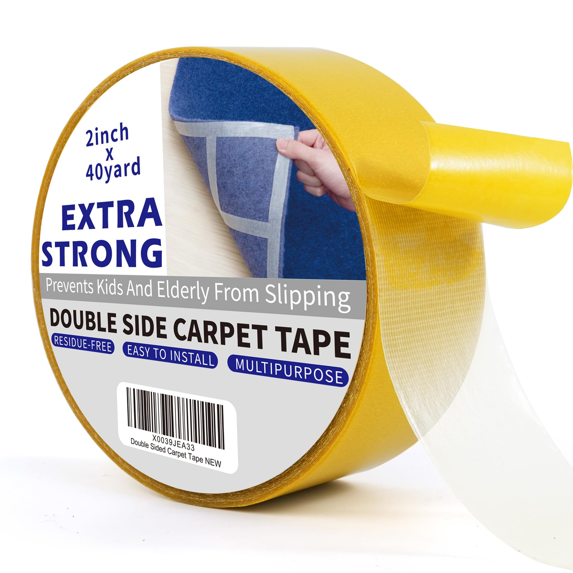 TAPEBEAR Heavy-Duty Double Side Carpet Tape, Removable Carpet Tape for Area Rugs, Multipurpose Gripper Non Slip Tape for Wood Floor and Outdoor Rugs, Residue-Free, 2inch X 40yard(50mm x 36m)