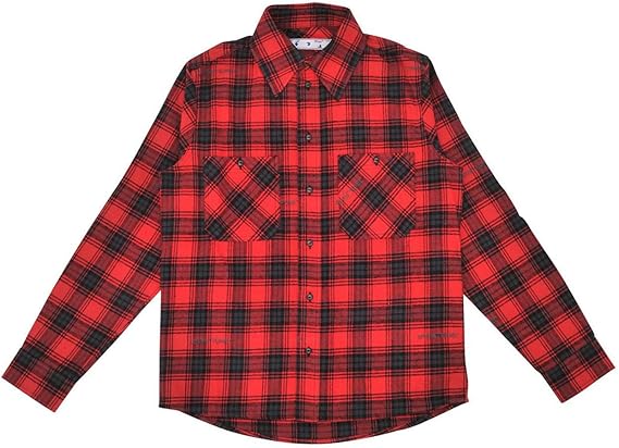 Amazon オフホワイト Off White フランネルシャツ メンズ カジュアルシャツ チェック柄 レッドブラック Lサイズ 並行輸入品 シャツ 通販