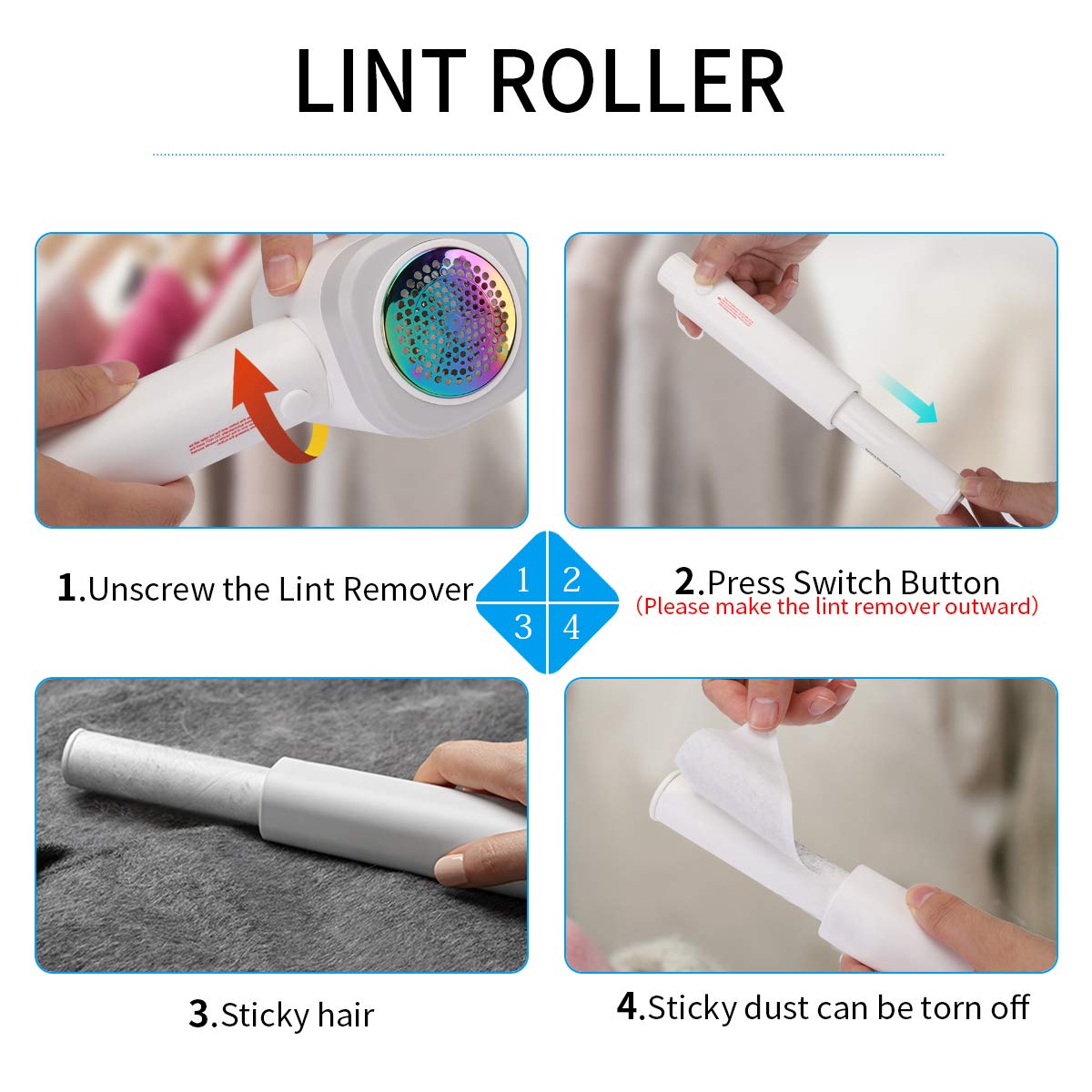 Sweater Fabric Shaver, Electric Lint Remover with Sticky Lint Roller 2 in 1, USB Rechargeable Removable Depiller Shaver,Triple Protection for Clothes,Quickly and Effectively Remove Fuzz Pill Bobbles