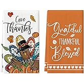 Artoid Mode Blessed Grateful Pumpkin Turkey Thanksgiving Kitchen Towels Dish Towels, 18x26 Inch Farmhouse Holiday Decoration Cleaning Set of 2