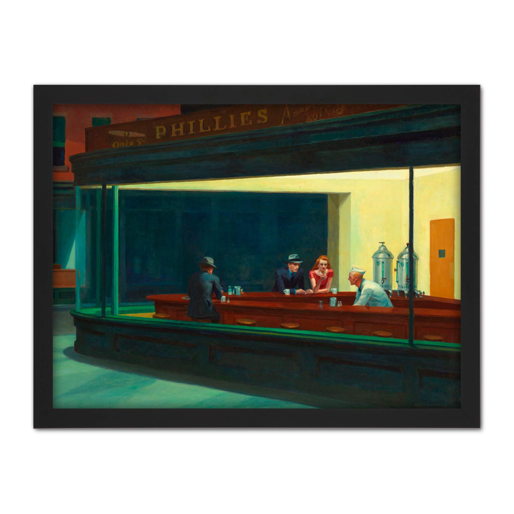 Edward Hopper Nighthawks Iconic Painting Artwork Framed Wall Art Print 18X24 Inch