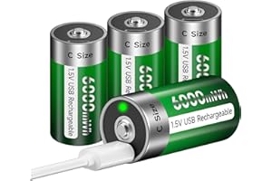 C Batteries 4 Pack, USB Rechargeable Lithium C Cell Size Battery LR14 1.5V 6000mWh, Long-Lasting Power C Battery, All-Purpose