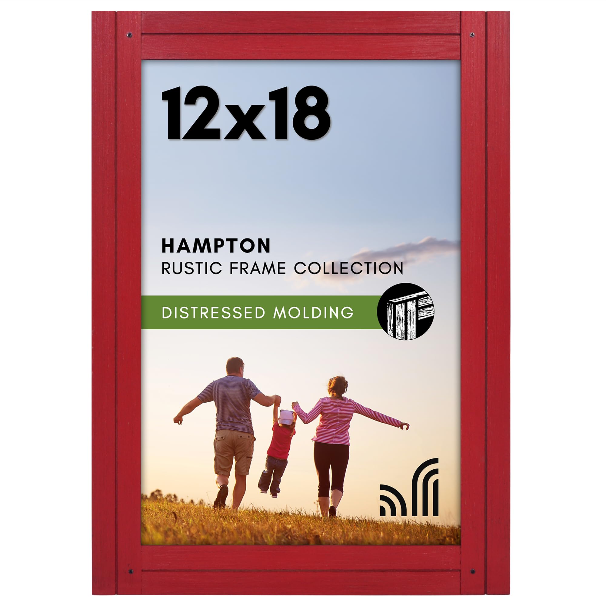 Americanflat 12x18 Poster Frame with Polished Plexiglass - Hampton Collection - Distressed Wood Picture Frames for Wall Display - Red Image
