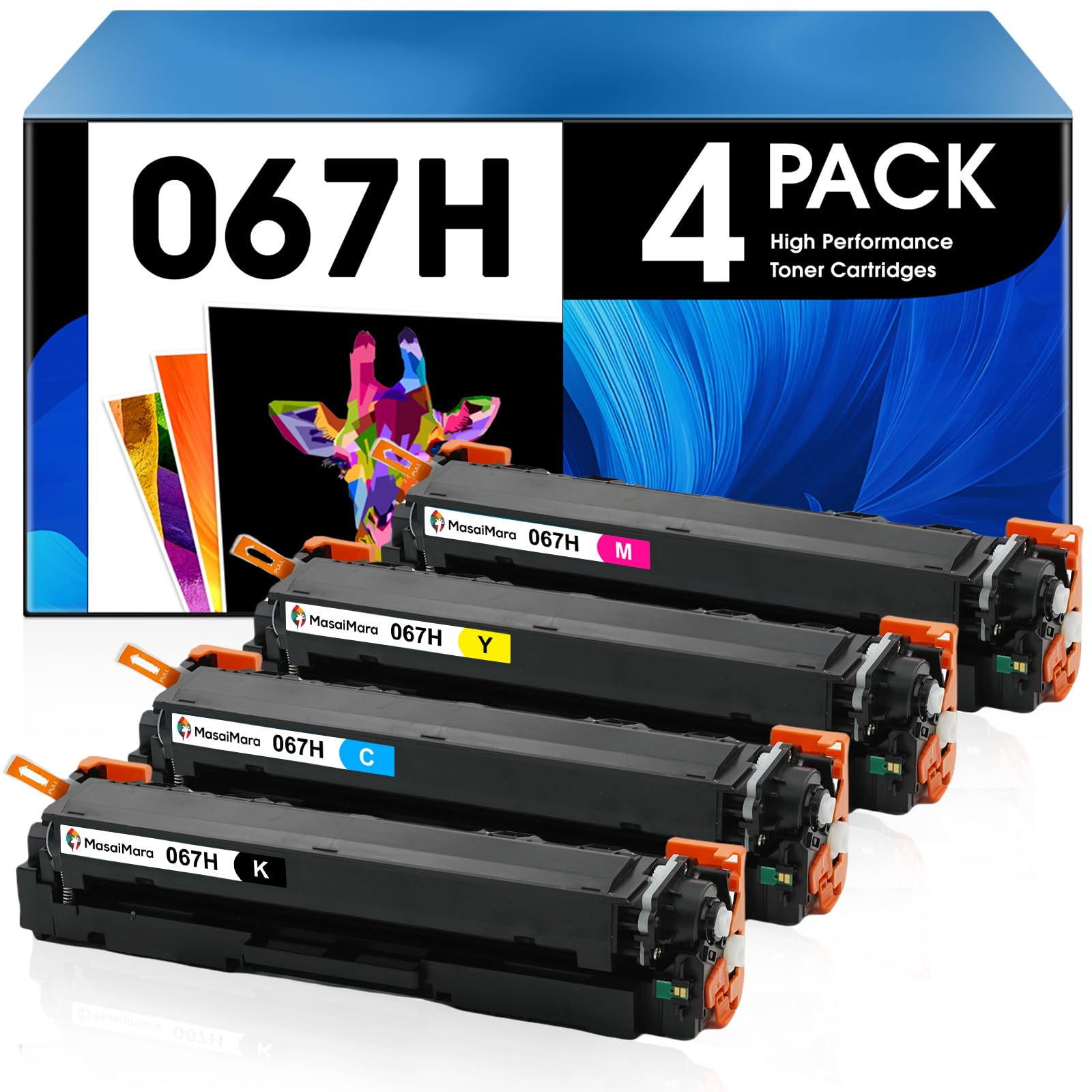 Photo 1 of MasaiMara (3,130 Pages High Capacity Compatible Toner Cartridges Replacement for Canon 067H CRG067H for Canon LBP633Cdw LBP632Cdw MF653Cdw MF654Cdw MF656Cdw Printer(Black Cyan Magenta Yellow, 4-Pack)
