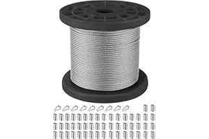 SIDAZON Wire Rope, 1/16 Wire Rope, 304 Stainless Steel Cable, Aircraft Cable, 328FT,Steel Wire, with Loop Sleeve and Steel Thimbles, Clothes Line Wires, Trellis Wire, 7x7 368lbs Breaking Strength（Black axis）
