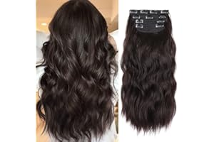 ZQIAN BEAUTY 4Pcs Clip in Hair Extensions, Long Wavy Synthetic Hair Extension Clip in, 20 Inches Dark Brown Hair Extensions for Women (Color: Brown with a Slight Auburn Luster)