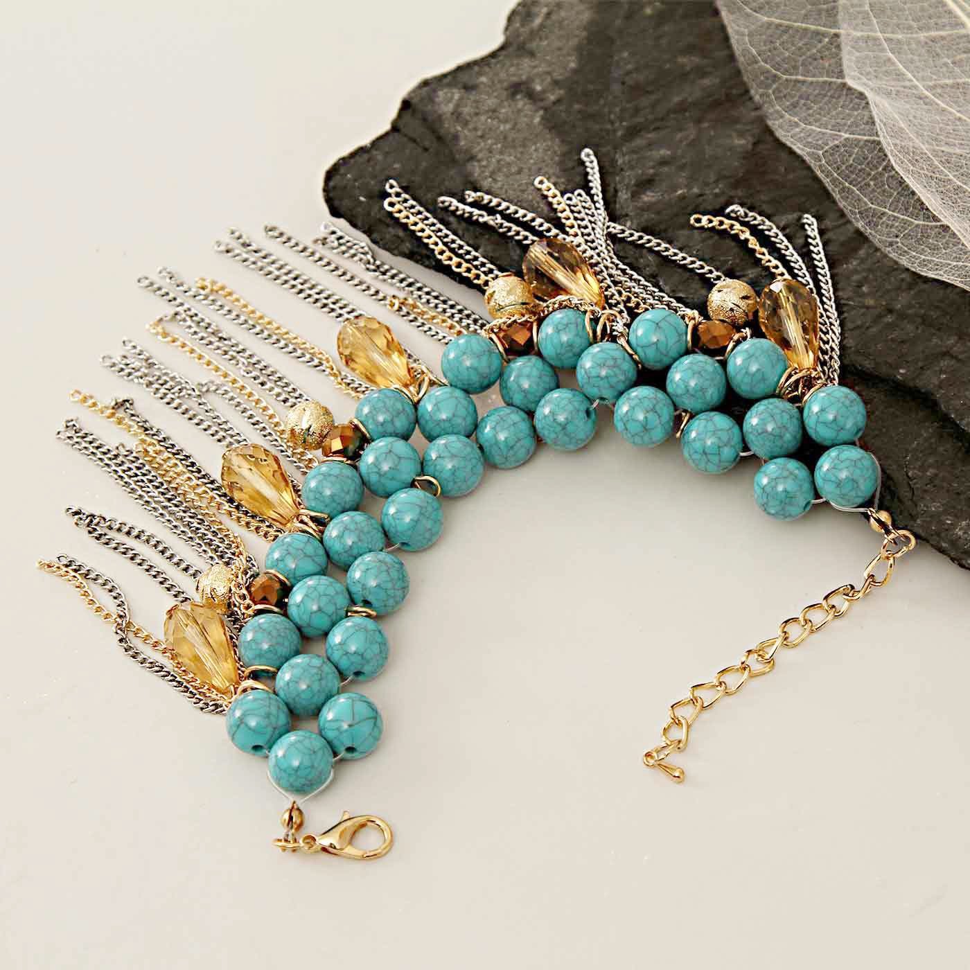 igp dangling blue stones tassel chain charm bracelet for women and girls