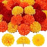 M&C Music Color Marigold Flowers Heads Bulk, 40Pcs Silk Marigold Flowers Artificial for Decoration DIY Wreath Garland Craft Wedding Party Baby Shower Decoration Halloween Christmas (Mix Colors)