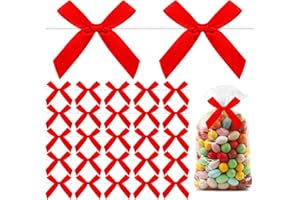 KQNBI Red Twist Tie Bow 30 Pcs Mini Red Bows for Gift Wrapping Valentine Small Satin Ribbon Bows for Crafts Twist Tie Bows for Treat Bags DIY Cake Pop Bows Valentines Candy Gift Bag Bowknot Premade Tiny Bow