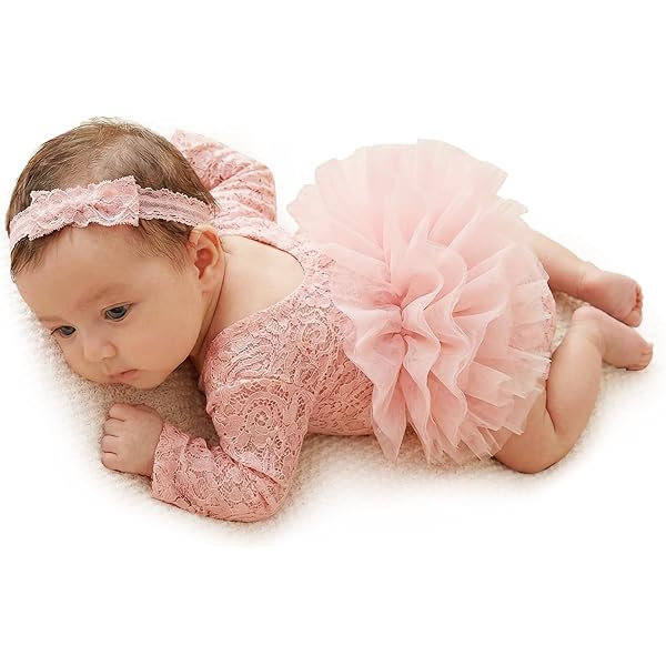 Accesorios Para Fotos De Bebé Recién Nacido - Vestido, Mameluco Y Tocado De Encaje Tul Para Niña | Talla 0-1 Mes, Material Suave Accesorios Para Fotos De Bebé Recién Nacido - Vestido, Mameluco Y Tocado De Encaje Tul Para Niña | Talla 0-1 Mes, Material Suave