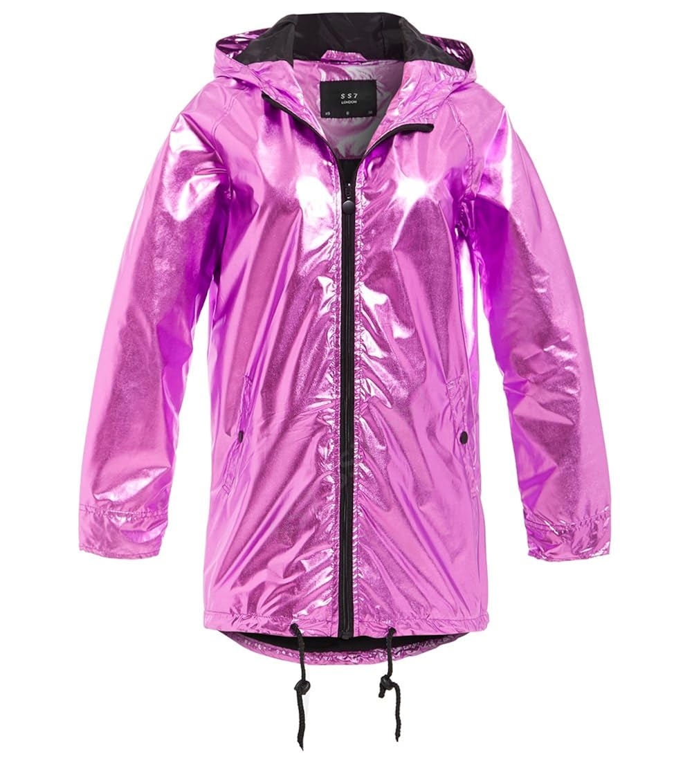SS7 New Womens Purple Metallic Rain Mac Waterproof Raincoat Ladies