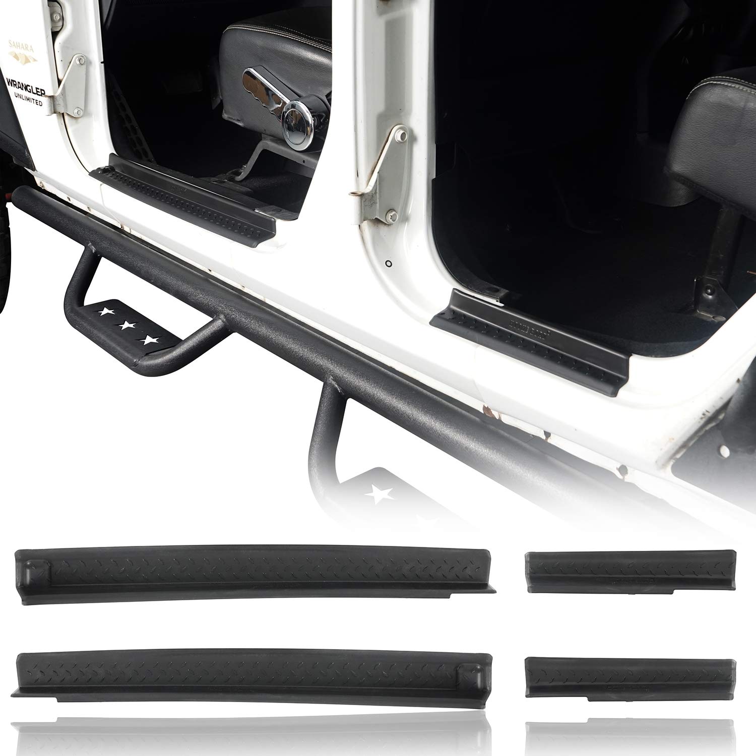 Photo 1 of ***MISSING 2 PIECES***Hooke Road Wrangler JK Door Sill Entry Guard Black Thresholds Kit Compatible with Jeep JK Wrangler Unlimited 4-Door 07-18**MISSING 2 PIECES***