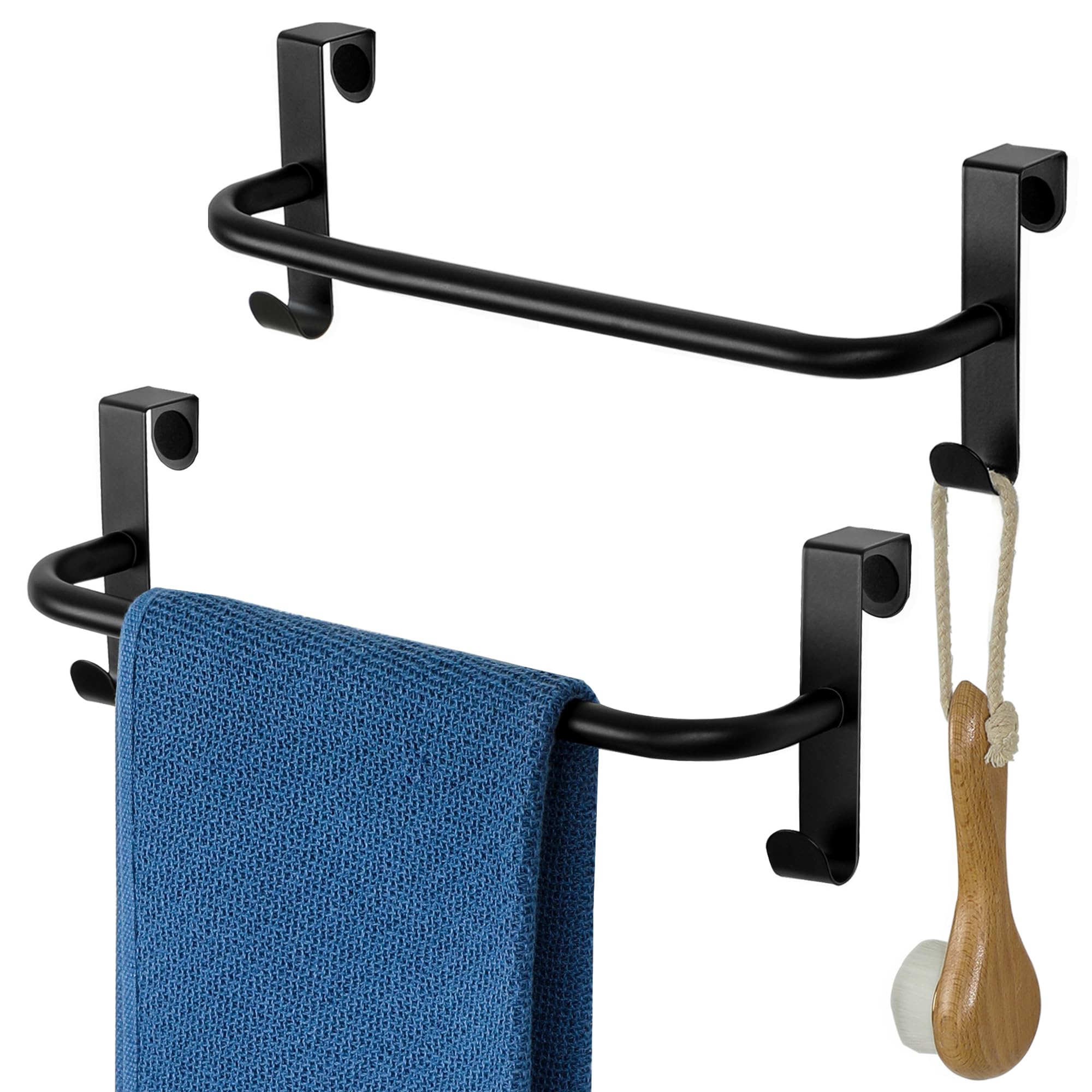 Photo 1 of SAYAYO Over Cabinet Towel Bar Black, 10 Inch Kitchen Towel Holder with 2 Hooks, Over The Cupboard Door Dish Towel Rack, 2 Pcs