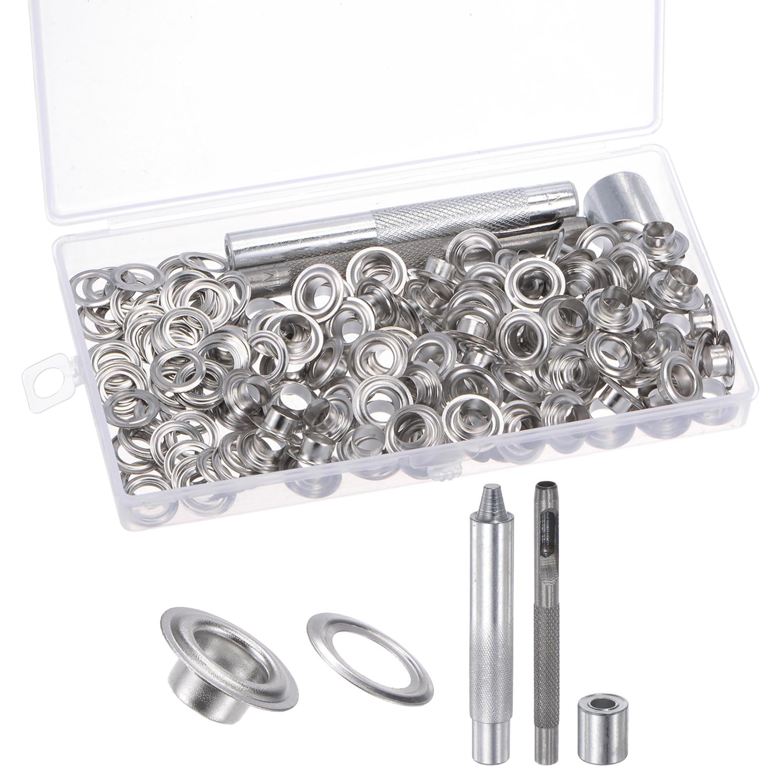 Kozelo 100 Sets Grommet Eyelets - [ 7mm x 14mm ] Copper with Setter Tools for Shoes Clothes Use | Silver Tone