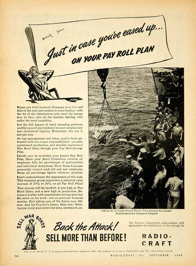 1944 Ad War Bonds U. S. Treasury Sell War