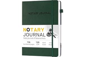 HOMLIVE Notary Journal Log Book, 7”x10" Notary Book, Notary Log Book Notary Public Journal for Notarial Acts, Hardcover Notary Journal, 120gsm Thick Paper, 136 Numbered Pages, Green