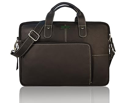 Leaderachi Black Leather 15 inch Laptop Messenger Briefcase Bag [Despacito,Black]