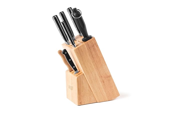 HEISO 8-teiliger Messerblock Classic, Messerset mit 6 Küchenmessern, Block, Wetzstahl, Nachschleifservice inklusive