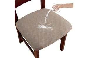 YUEANG Waterproof Chair Seat Covers Set of 6 for Dining Room, Stretch Removable Washable Dining Chair Seat Slipcovers for Home, Restaurant, Banquet,Kitchen Chair Seat Cushion Protector(Taupe,Large)
