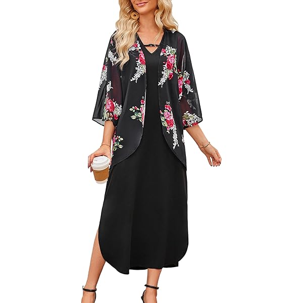 Costaric Set Di Due Pezzi Maxi Abito Da Donna In Chiffon Cardigan