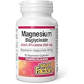 Natural Factors Magnesium Bisglycinate 40 mg Plus L-Theanine 250 mg, 90 Vegetarian Capsules, Promotes Relaxation & Supports M