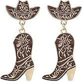 Western Boots Dangle Earrings, Enamel Cowgirl Earrings Dainty Bohemian Cowboy Earring for Women Country Concert Party Outfits Hat Boot Earring for Women