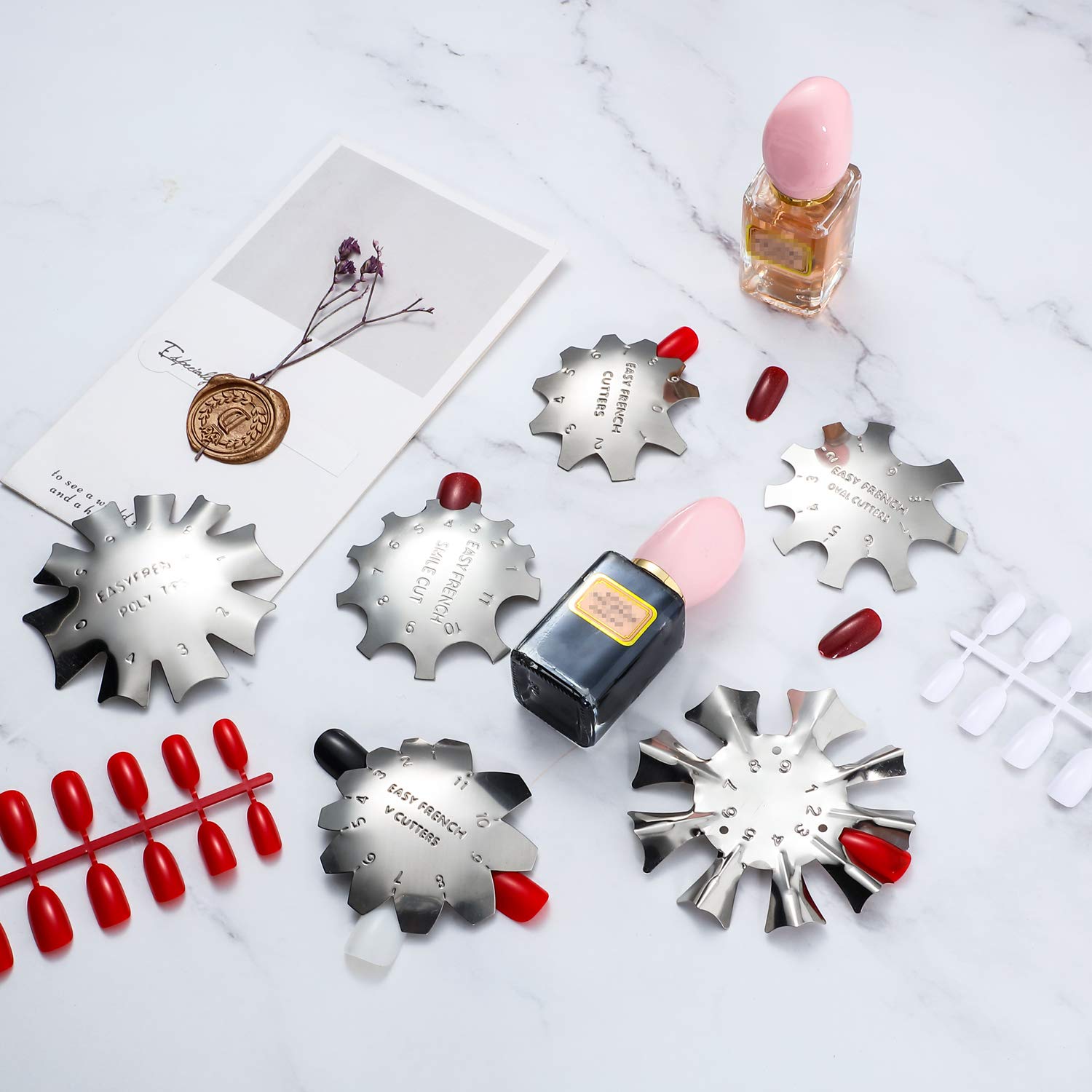 6 Pieces Nail Manicure Edge Trimmer Diy Plate Module, Stainless Steel Easy French Smile Line Gel Cutter Tool, Nail Acrylic Tool Kit (6 Patterns) : Beauty