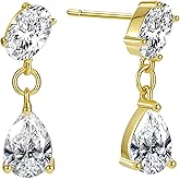 Cubic Zirconia Teardrop Earrings | Delicate CZ Drop Earrings | 14K Gold Plated Sterling Silver Earrings
