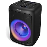 Philips TAX2000 Bluetooth Party Speaker with 8" Woofer, 20W RMS, RGB Party Lights, Auracast, 8HR Playtime - Black