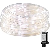 Lighting EVER 33ft Thin Rope Lights Outdoor Waterproof, 6000K Cool White | 1/4" Pencil-Thin Clear Tube, 100 LED Copper Wire Lights, Plug-in Outdoor Decor for Railing Fence Balcony, Not Connectable