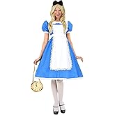 Alice in Wonderland Blue Dress Costume Women with Apron and Headband Medium