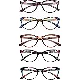 CVVTSPE 5 Pack Ladies Reading Glasses Blue Light Blocking Spring Hinge Fashion Pattern Print Eyeglasses for Women