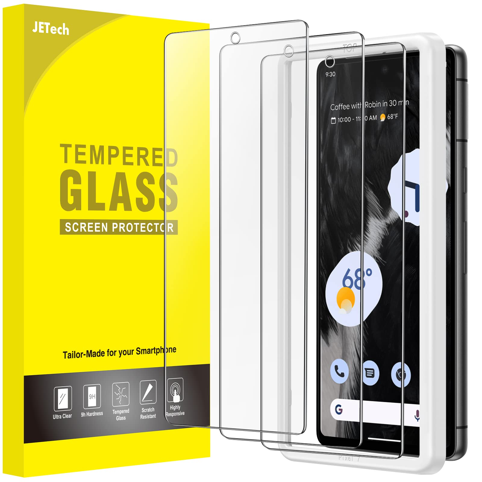 JETech Screen Protector for Google Pixel 7, Tempered Glass Film with Easy Installation Tool, Fingerprint Compatible, HD Clear, 3-Pack — image 1