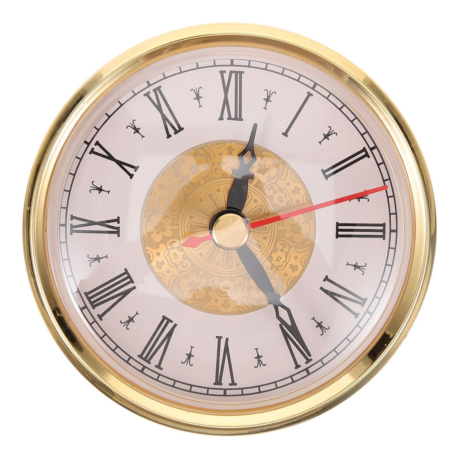Photo 1 of OSALADI Clock Insert 3 Inch Round Quartz Clock Fit-up Movement Miniature White Dial Gold Trim with Roman Numerals for Home Office Nursery Bathroom Classroom