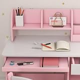 ZONEKIZ Kids Desk and Chair Set Pink with Storage 5-8 Years view 9