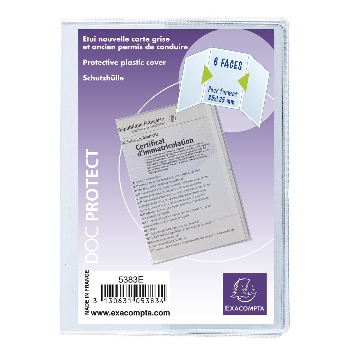Exacompta - Ref 5383E - PVC 3-Part Protective Document Sleeve - 85 x 125mm in Size, 6 Faces (3 on Each Side), 2mm PVC to Withstand Everyday Use - Pack of 10 Sleeves