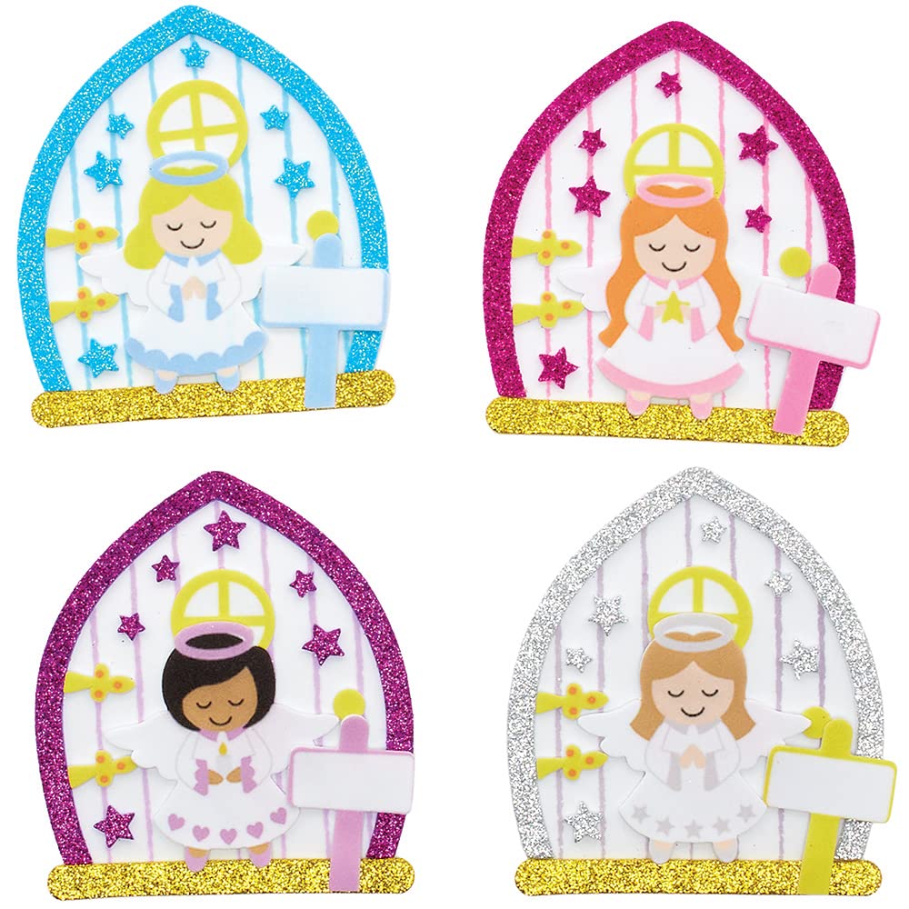Baker Ross FX276 Angel Fairy Door Kits - Pack of 4, Angel Christmas Decoration Craft Kit for Kids, Kids Foam Sticker Craft Kit