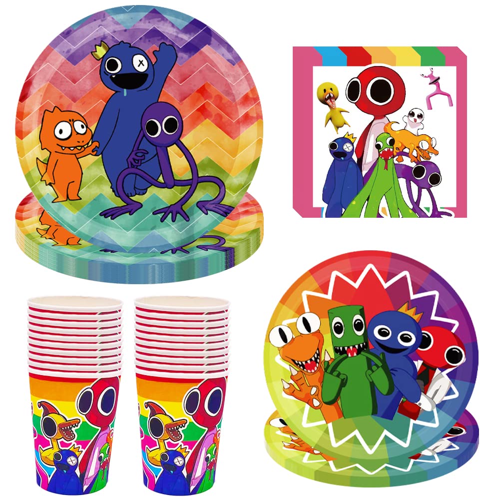 NA 80PCS Game Theme Tableware Set - Colorful Friends Plates, Cups, and Napkins for Kids Cartoon Party - Serves 20 Guests
