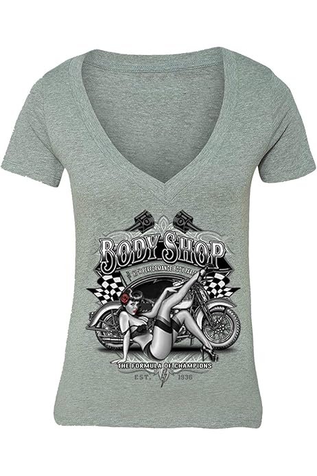 Retro Body Shop T-Shirt Chopper Sexy Pin-up Girl Route 66 Biker Mens Tee  Shirt Ash Gray : Amazon.ca: Clothing, Shoes \u0026 Accessories