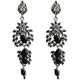 Black Rhinestone Earrings for Women, Large Crystal Chandelier Dangle Earrings, Long Earrings Statement Formal Drops for Wedding Evening Party