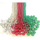 GZYSSL 144 Pcs Christmas Jingle Bell Party Beads Necklace Red Red Silver Green Christmas Jingle Bell Holiday Beads Party Supplies
