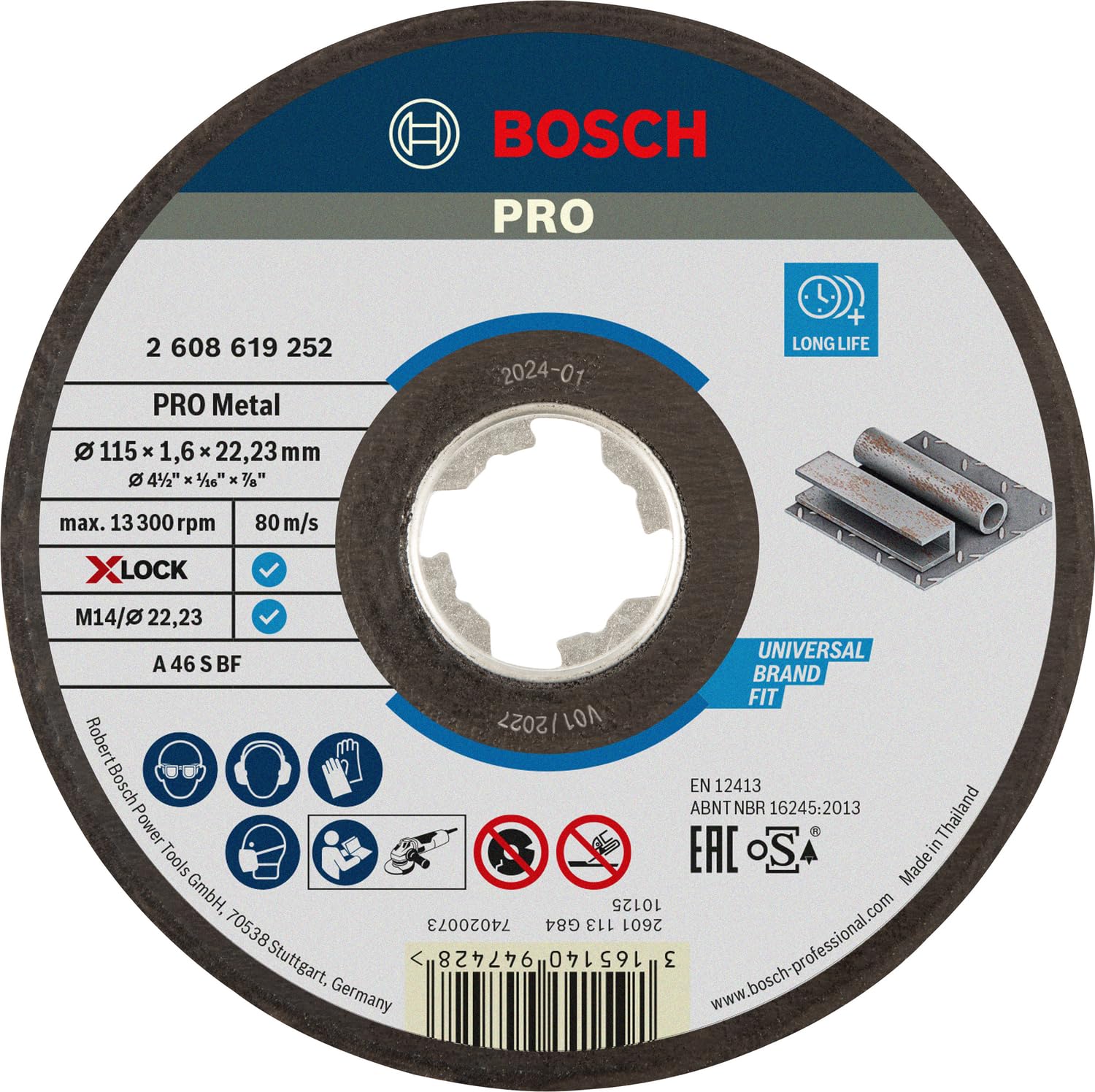 Bosch 1x PRO Metal Longlife Cutting Disc for Small Angle Grinder and X-Lock, M14/22.23 mm (for Steel, Ø 115 mm, Professional Accessory Small Angle Grinder)