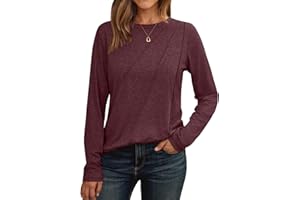 AUTOMET Womens Long Sleeve Shirts Pleated Crew Neck Casual Fall Fashion Tops Loose Fit Lightweight Girls Outfits Clothes