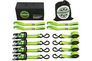 STARLEAPARTS Motorcycle Tie Down Strap (4PK 1.5INX8FT) - 5,250lb Break Strength, Premium Ratchet Tie Down Straps Set, Soft Loop Ratchet Straps for Moving Appliances, Lawn Equipment, Cargo Straps for Trucks