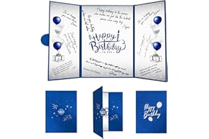 Crenics Blue and Silver Birthday Decorations for Men or Women, Creative Birthday Guest Book Alternative, Birthday Signature Book 18 x 12 inch, Great Birthday Gifts for Girls Boys
