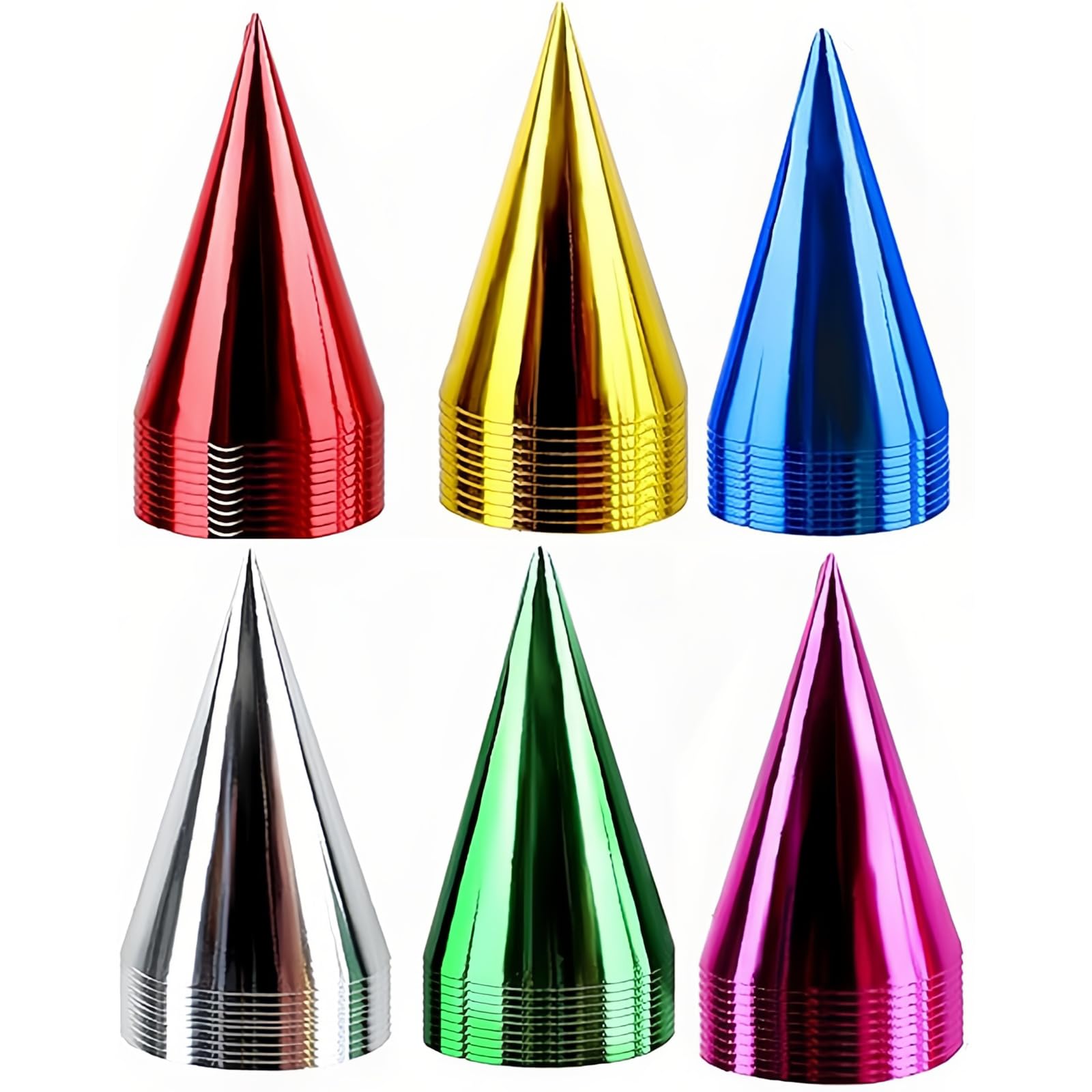 RJFUJP 24 Pcs Party Hats, Multicolor Paper Hat Metallic Foil Cone Hats, Party Hat for Adults and Kids, For Boys Gilrs Birthday Dress Up Parties Decoration and Celebrations ﻿