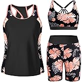 Tempt Me Women 3 Piece Tankini Swimsuits - Athletic Bathing Suits Swim Tank Top with Boy Shorts and Bra Modest Swimwear 2026