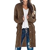 MEROKEETY Women's 2025 Long Sleeve Cardigan Sweater Fall Winter Cable Knit Open Front Button Long Outerwear
